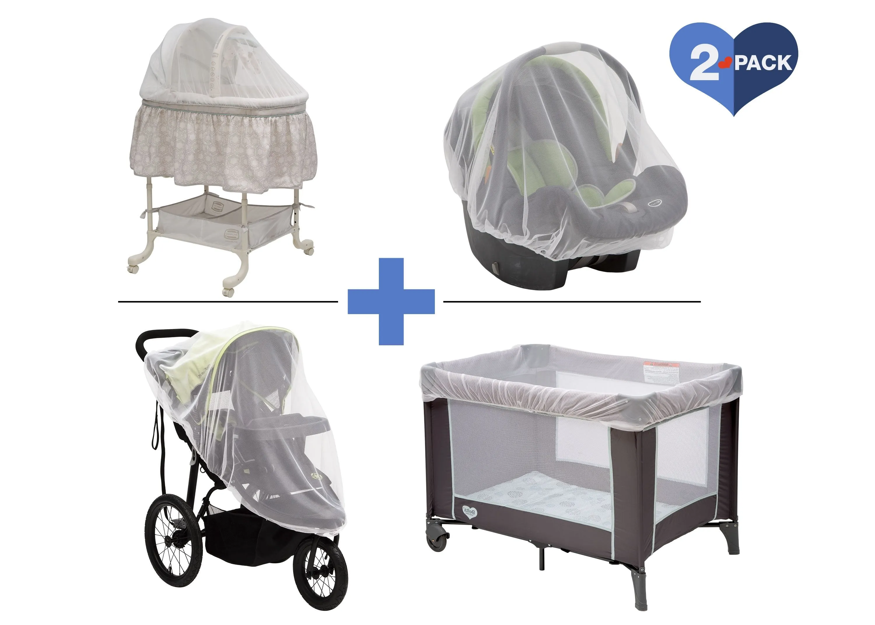 2-Pack of Universal Mosquito Nets for Strollers, Joggers, Play Yards, Pack ‘n Plays, Infant Cars Seats, Infant Strollers & Bassinets