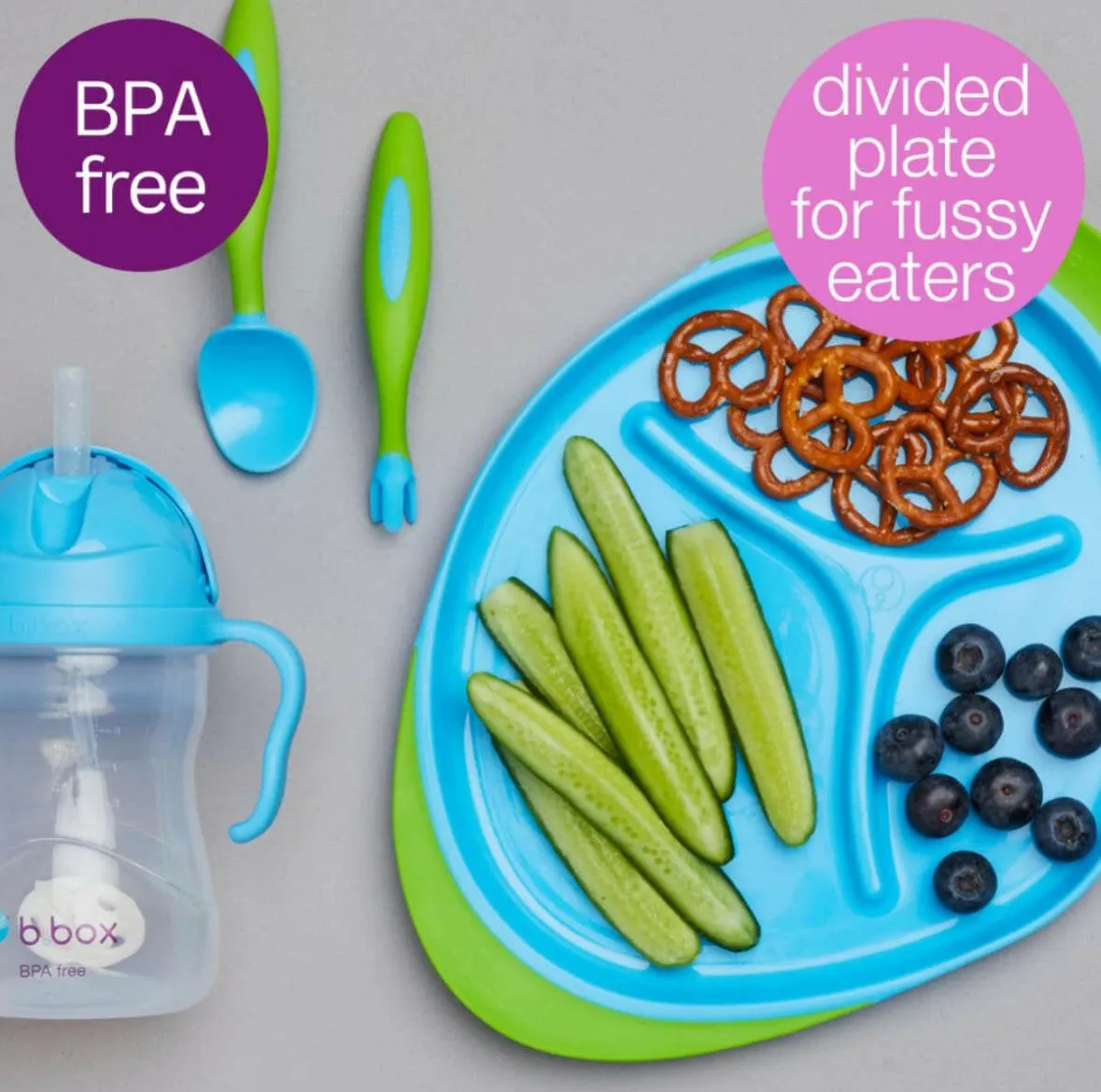 B.Box Feeding Set : Sippy Cup, Cutlery Set & Divided Plate