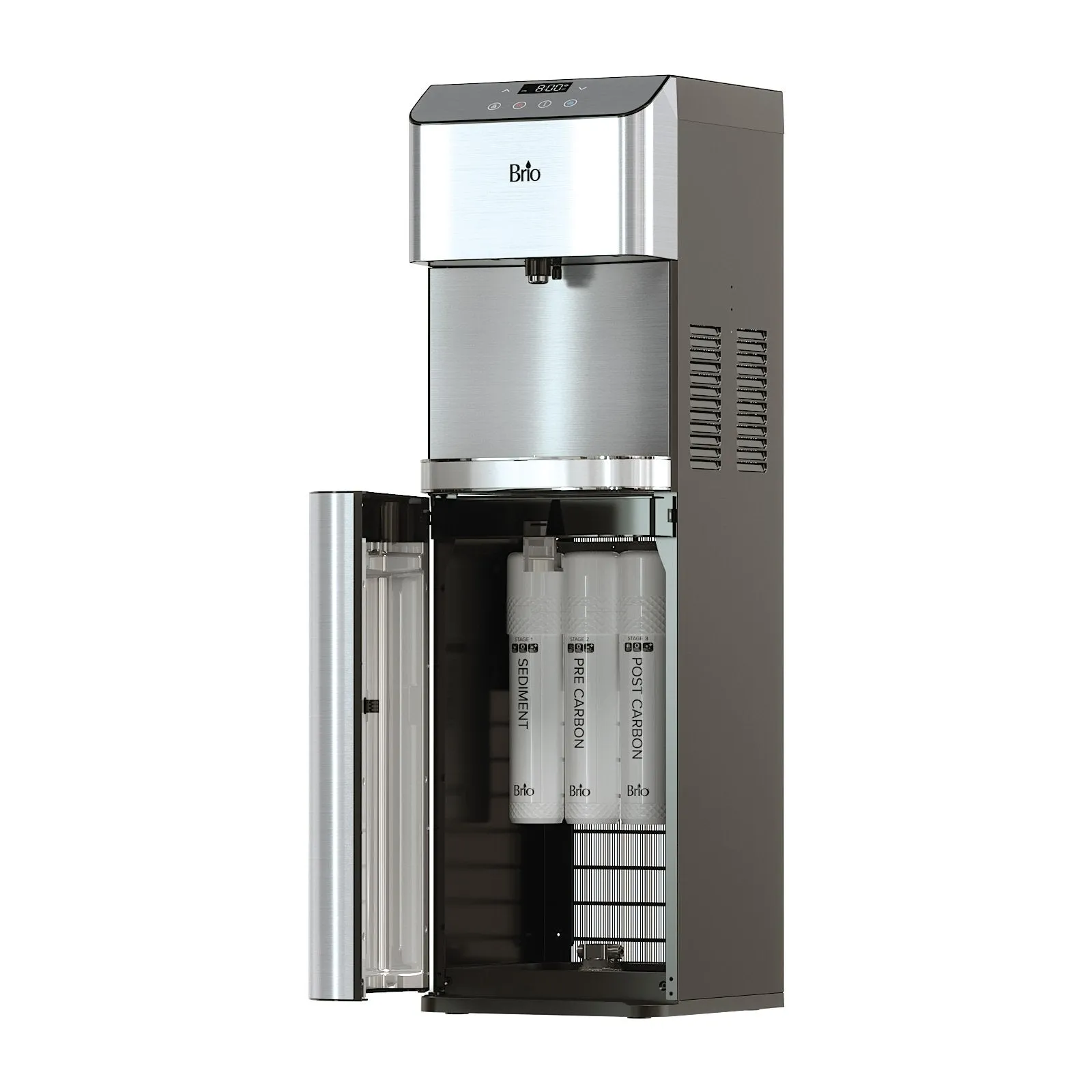 Brio Moderna UV Self Cleaning Bottleless Water Cooler Dispenser with Filtration – Adjustable Temperature – Digital Clock – LED Nightlight – Tri Temp Hot, Cold, and Room