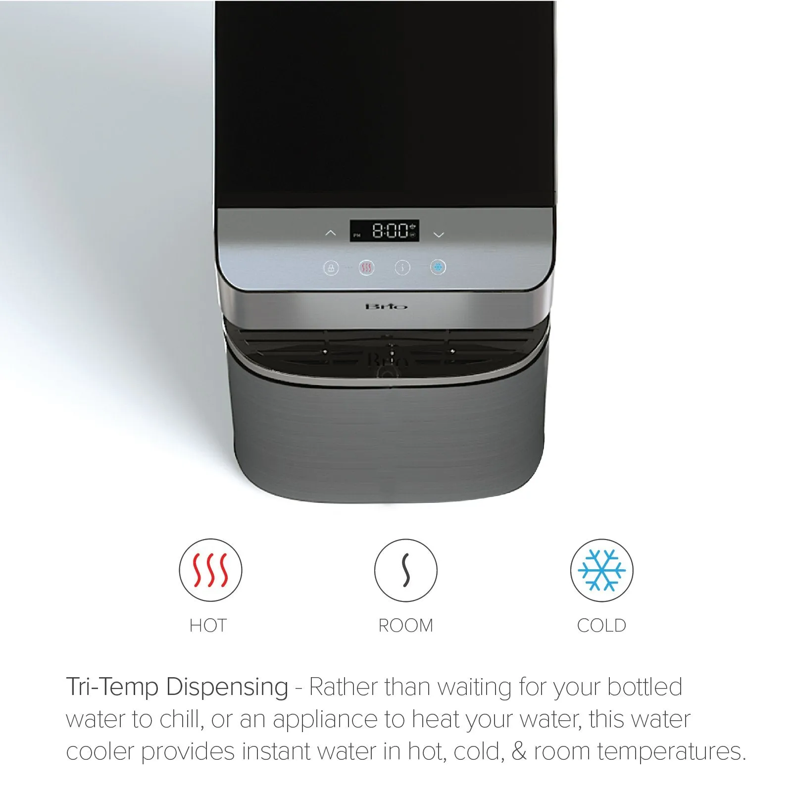 Brio Moderna UV Self Cleaning Bottleless Water Cooler Dispenser with Filtration – Adjustable Temperature – Digital Clock – LED Nightlight – Tri Temp Hot, Cold, and Room