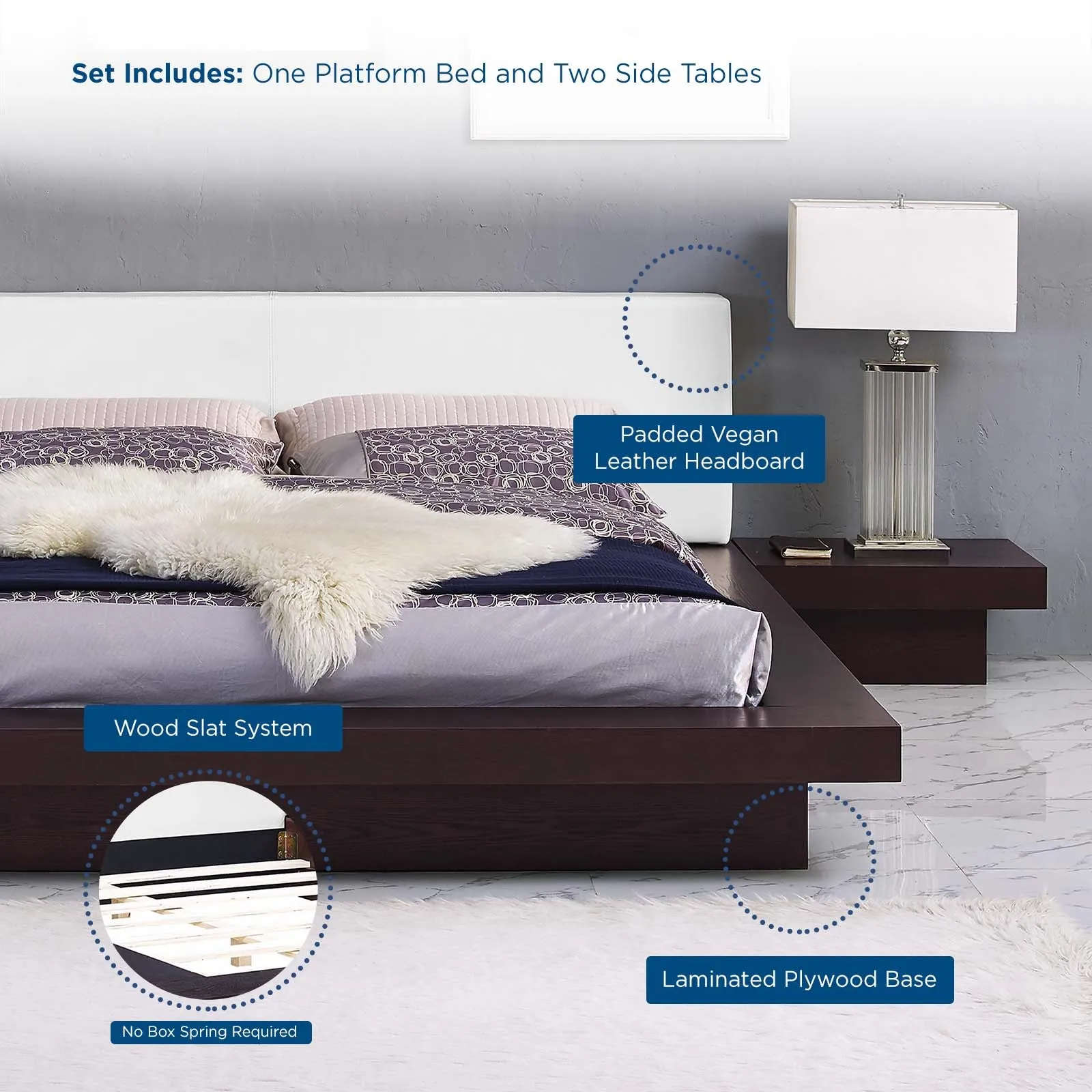 Freja 3 Piece Vinyl Bedroom Set