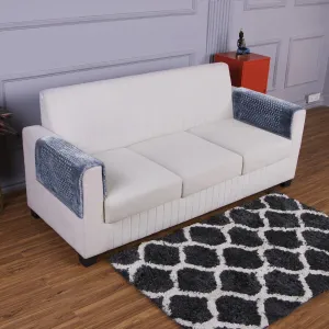 HOKIPO 2 Pcs Handloom Thick Poly Velvet Reversible Sofa Armrest Cover, Silver Grey