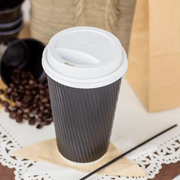 Karat 16oz Ripple Paper Hot Cups (90mm), Black - 500 pcs