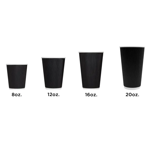 Karat 16oz Ripple Paper Hot Cups (90mm), Black - 500 pcs