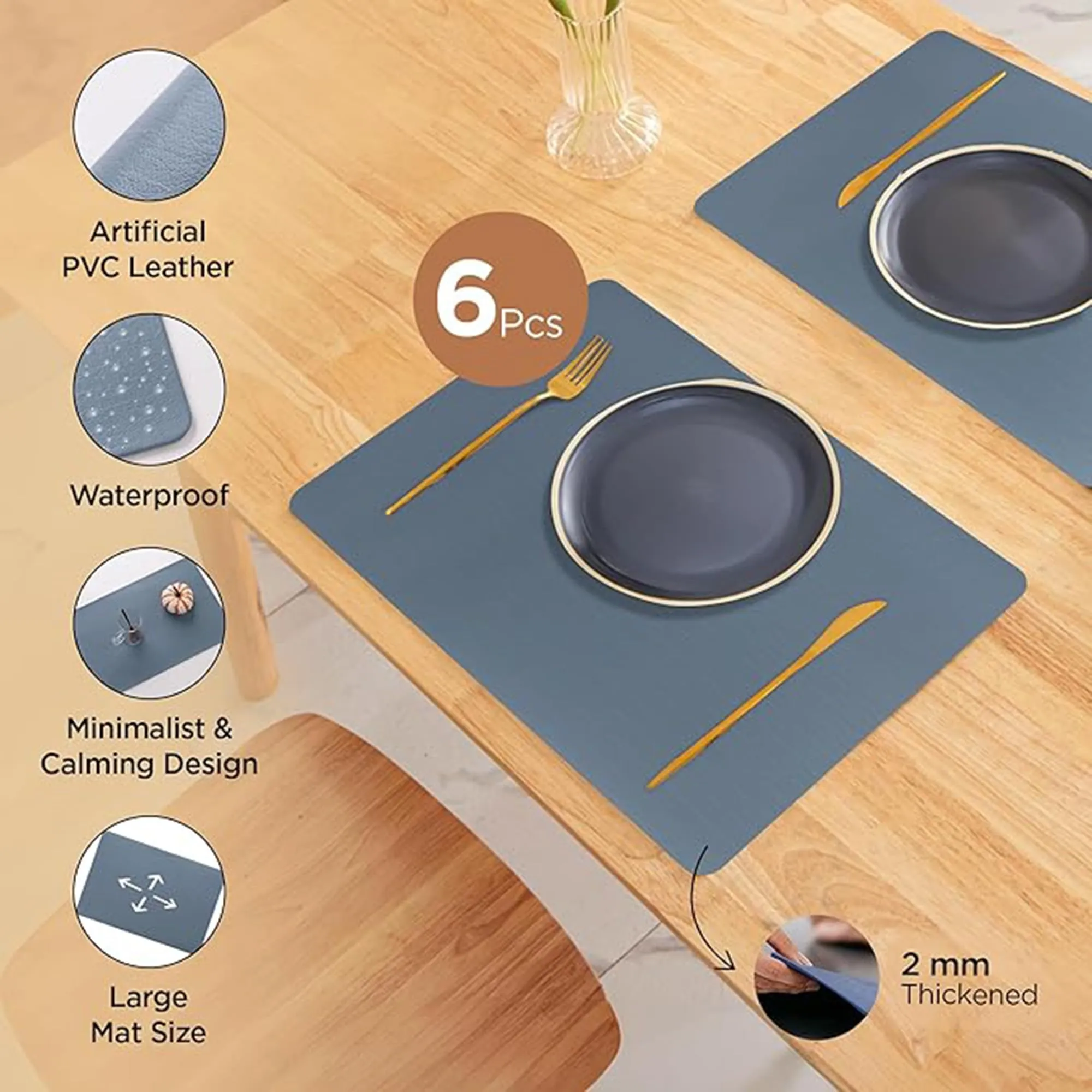 Kuber Industries 30 Pcs Waterproof Dining Table Mats | Anti-Skid Placemats for Food Plates & Hot Pots | for Home & Restaurants - Blue