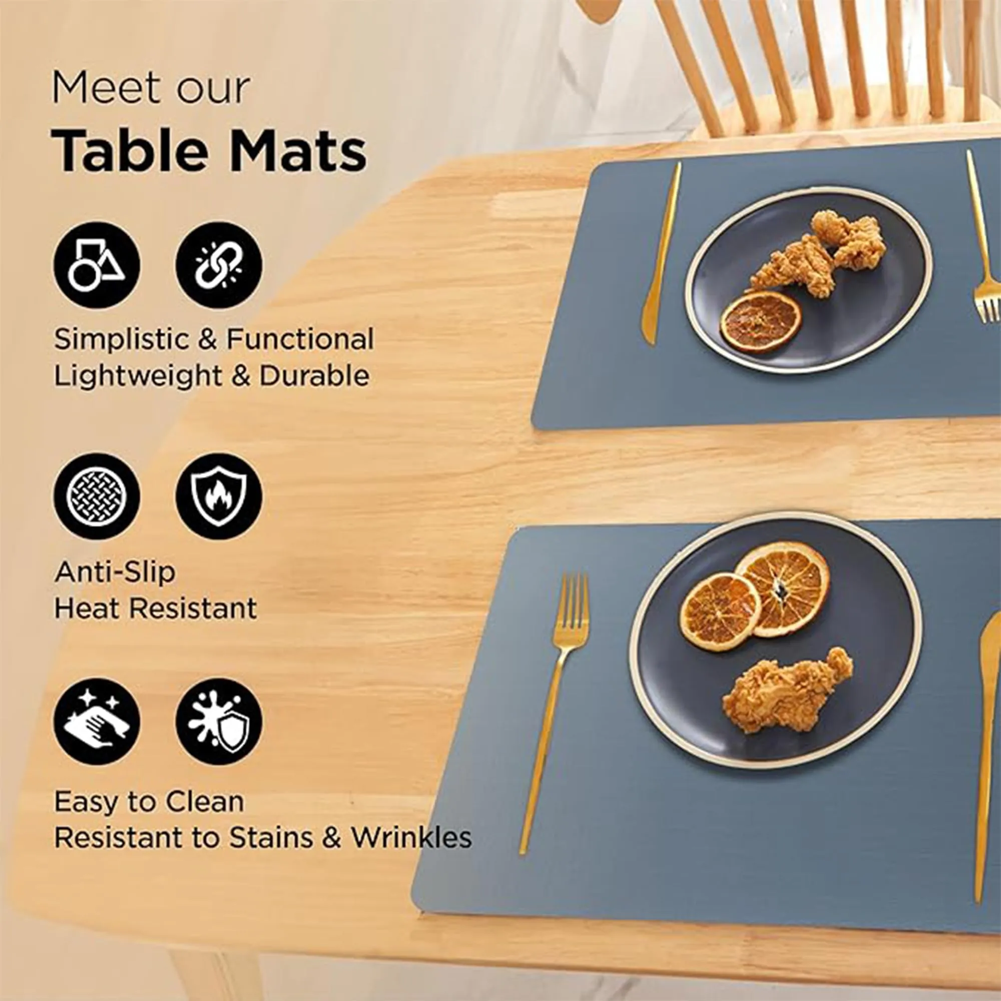 Kuber Industries 30 Pcs Waterproof Dining Table Mats | Anti-Skid Placemats for Food Plates & Hot Pots | for Home & Restaurants - Blue