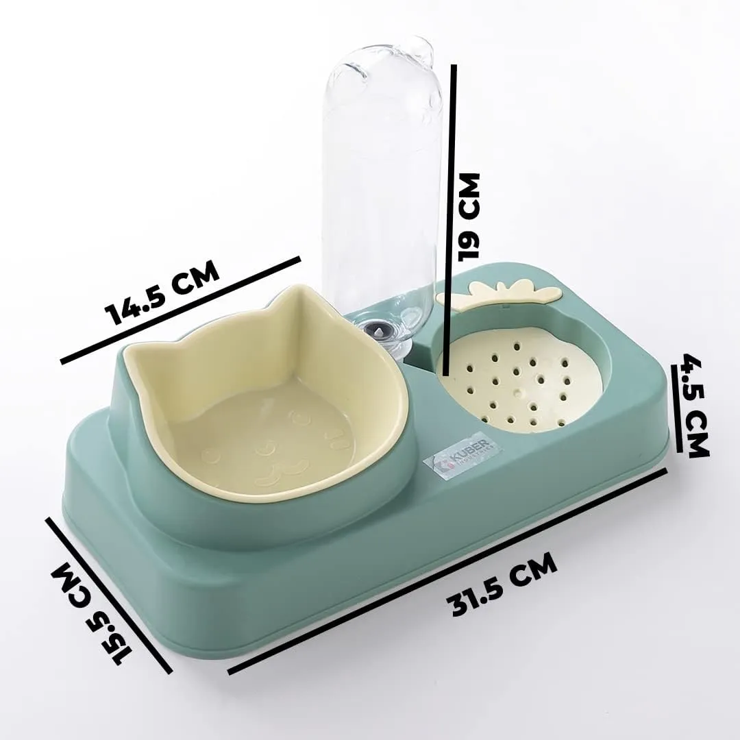 Kuber Industries Animal Feeding Plastic 2 in 1 Pet Bowls | Cat & Dog Bowl | Small/Medium Size Pet Feeding Bowl | Non-Toxic & 100% Safe for Pets (Pack of 4) | Light Green