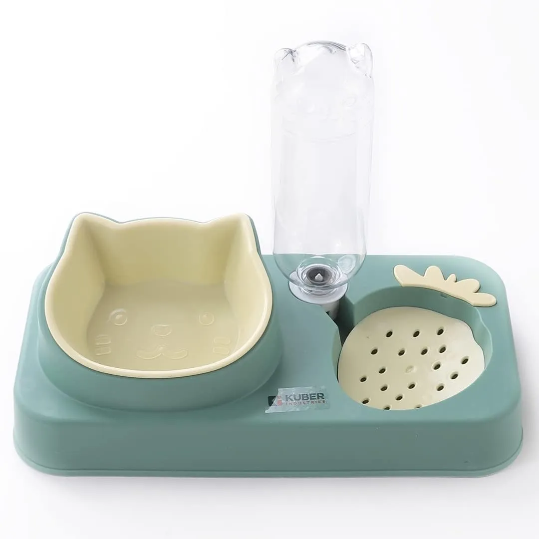 Kuber Industries Animal Feeding Plastic 2 in 1 Pet Bowls | Cat & Dog Bowl | Small/Medium Size Pet Feeding Bowl | Non-Toxic & 100% Safe for Pets (Pack of 4) | Light Green