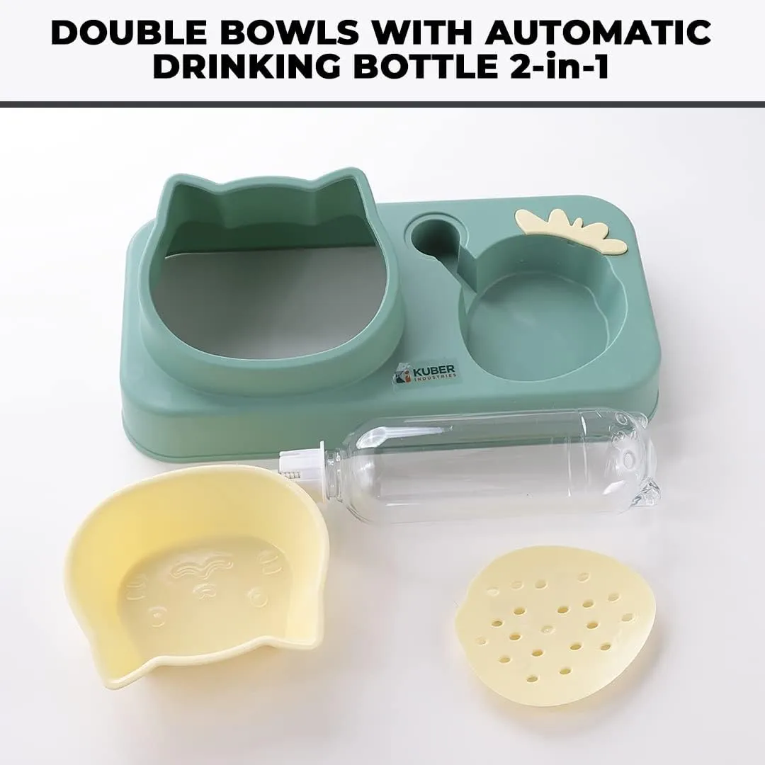 Kuber Industries Animal Feeding Plastic 2 in 1 Pet Bowls | Cat & Dog Bowl | Small/Medium Size Pet Feeding Bowl | Non-Toxic & 100% Safe for Pets (Pack of 4) | Light Green