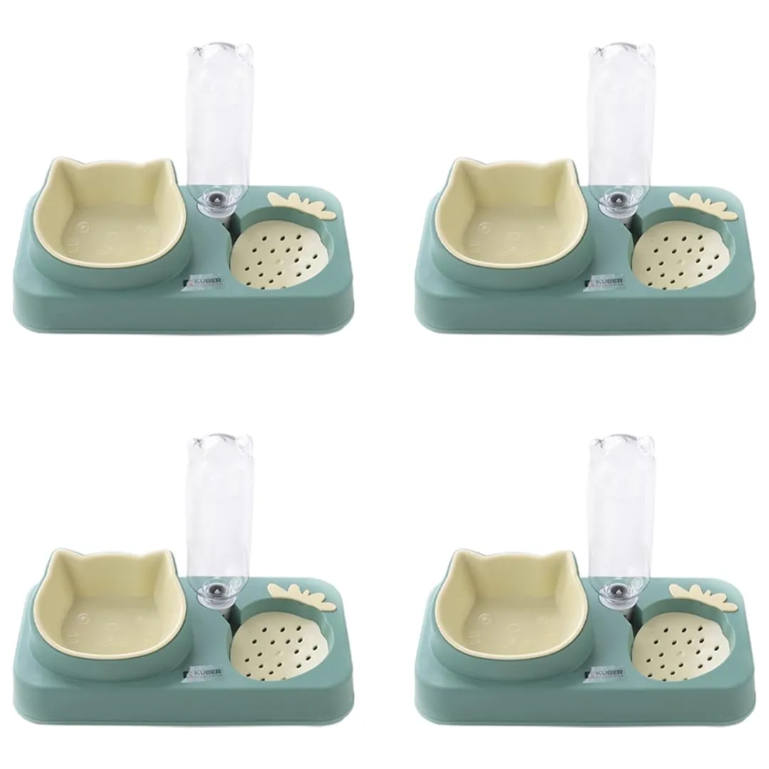 Kuber Industries Animal Feeding Plastic 2 in 1 Pet Bowls | Cat & Dog Bowl | Small/Medium Size Pet Feeding Bowl | Non-Toxic & 100% Safe for Pets (Pack of 4) | Light Green