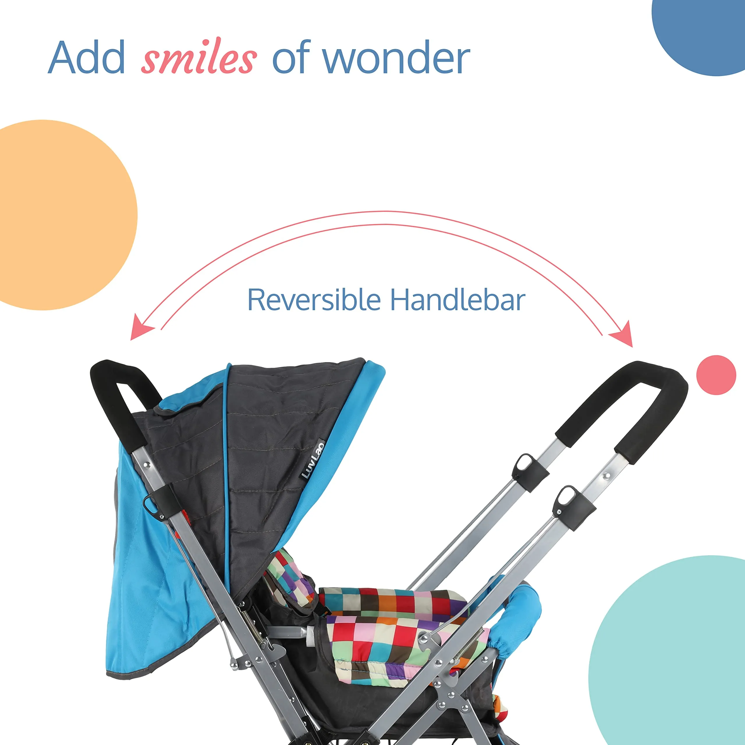LuvLap Sunshine Baby Stroller/Pram For 0 To 3 Years, New Born/Toddler/Kid, 5 Point Safety Harness, Adjustable Backrest, 360° Swivel Wheel, Large Storage Basket, Reversible Handlebar (Teal)