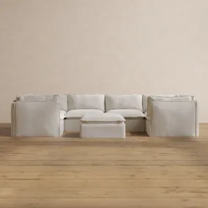 Modular Washable 6-Seater U-Sectional   Ottoman in Powder | Deluxe  Seat | Cloud Pillow