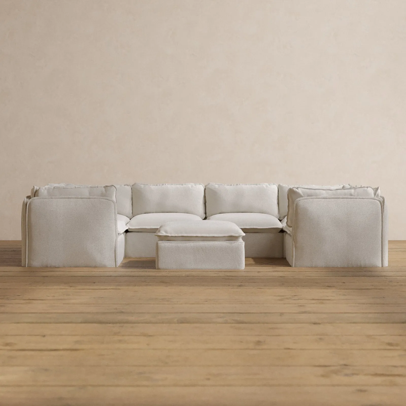 Modular Washable 6-Seater U-Sectional   Ottoman in Powder | Deluxe  Seat | Cloud Pillow