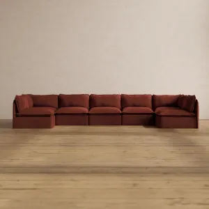 Modular Washable 7-Seater Open-Ends U-Sectional in Rust | Deluxe  Seat | Cloud Pillow