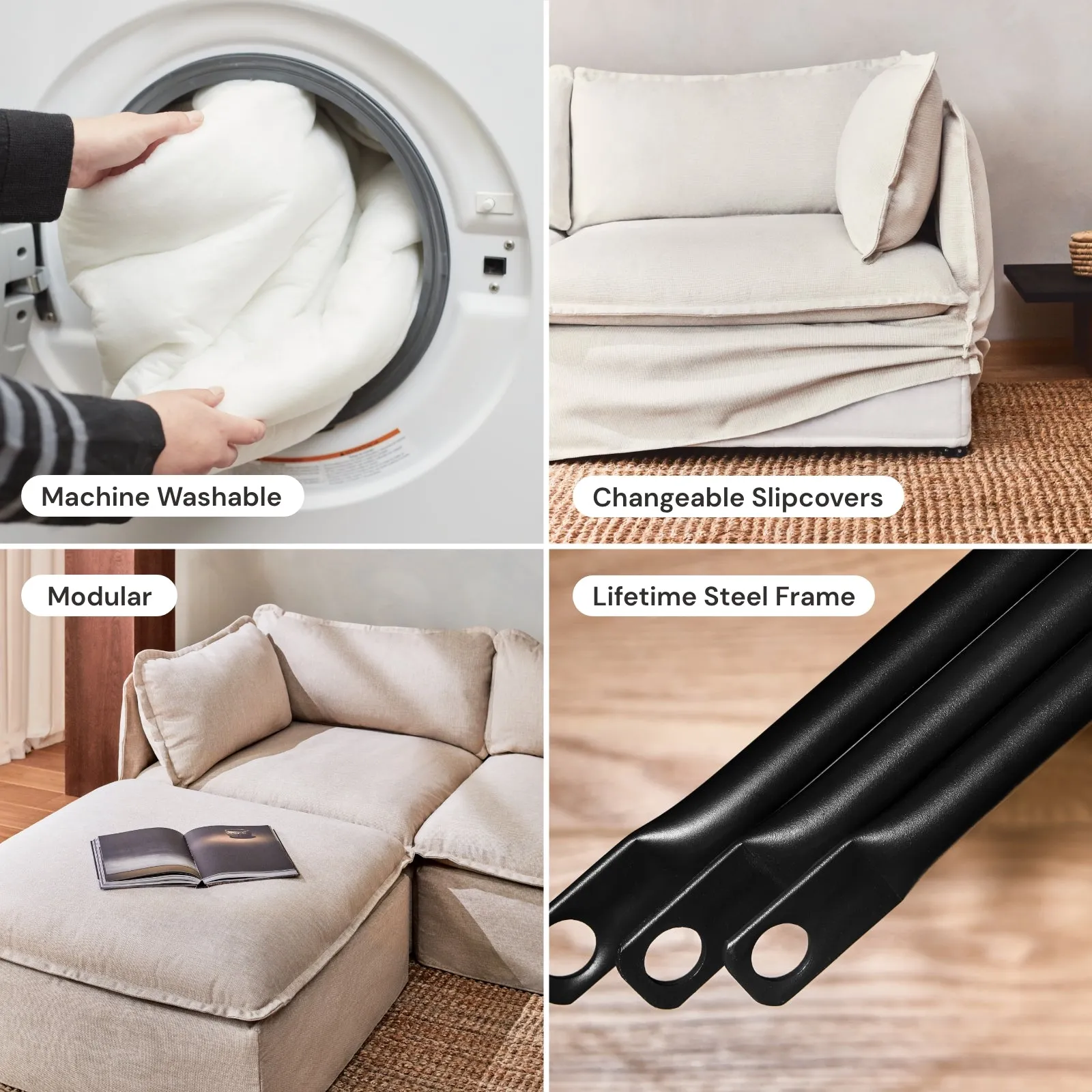 Modular Washable 8-Seater U-Sectional in Coco | Memorix  Seat | Cloud Pillow