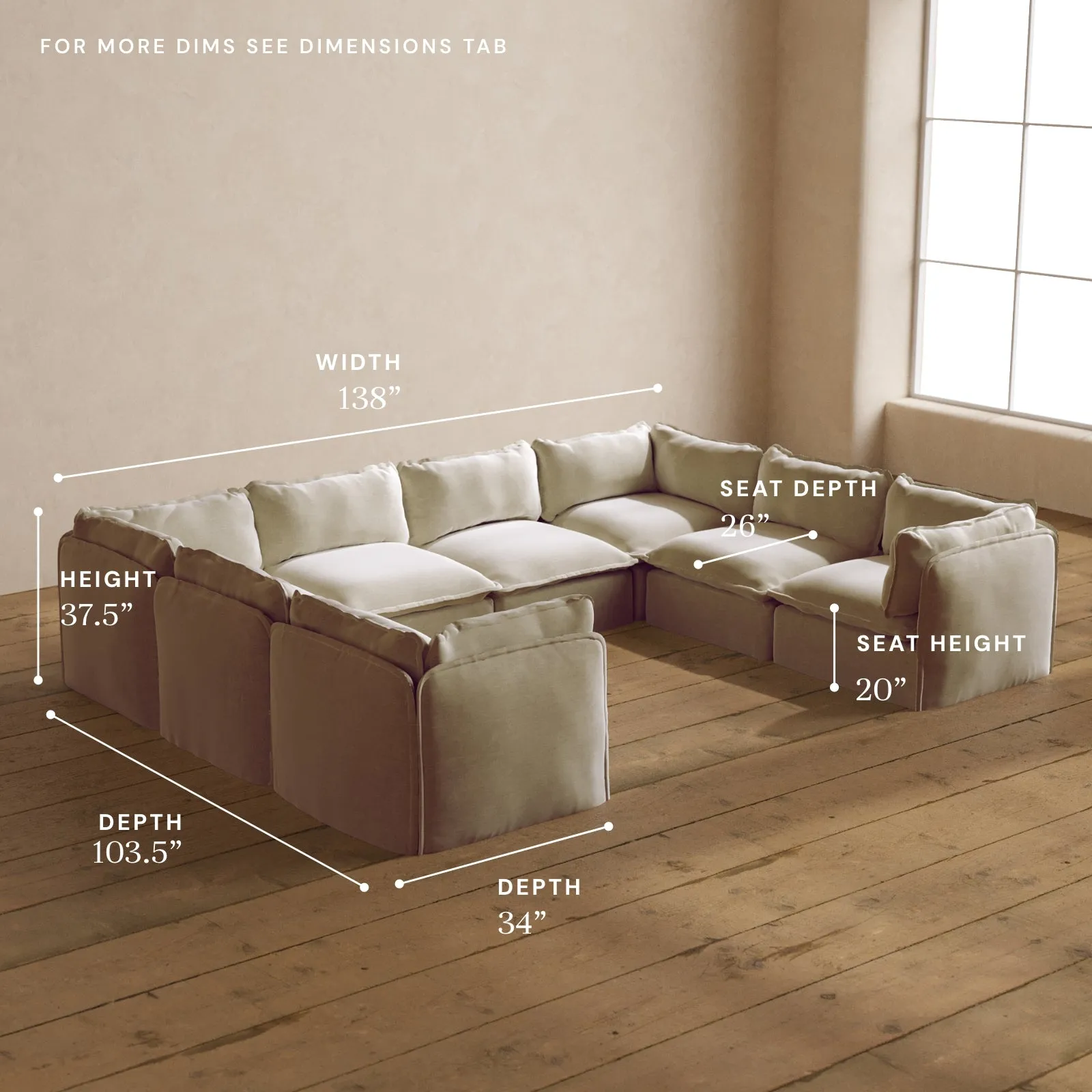 Modular Washable 8-Seater U-Sectional in Coco | Memorix  Seat | Cloud Pillow
