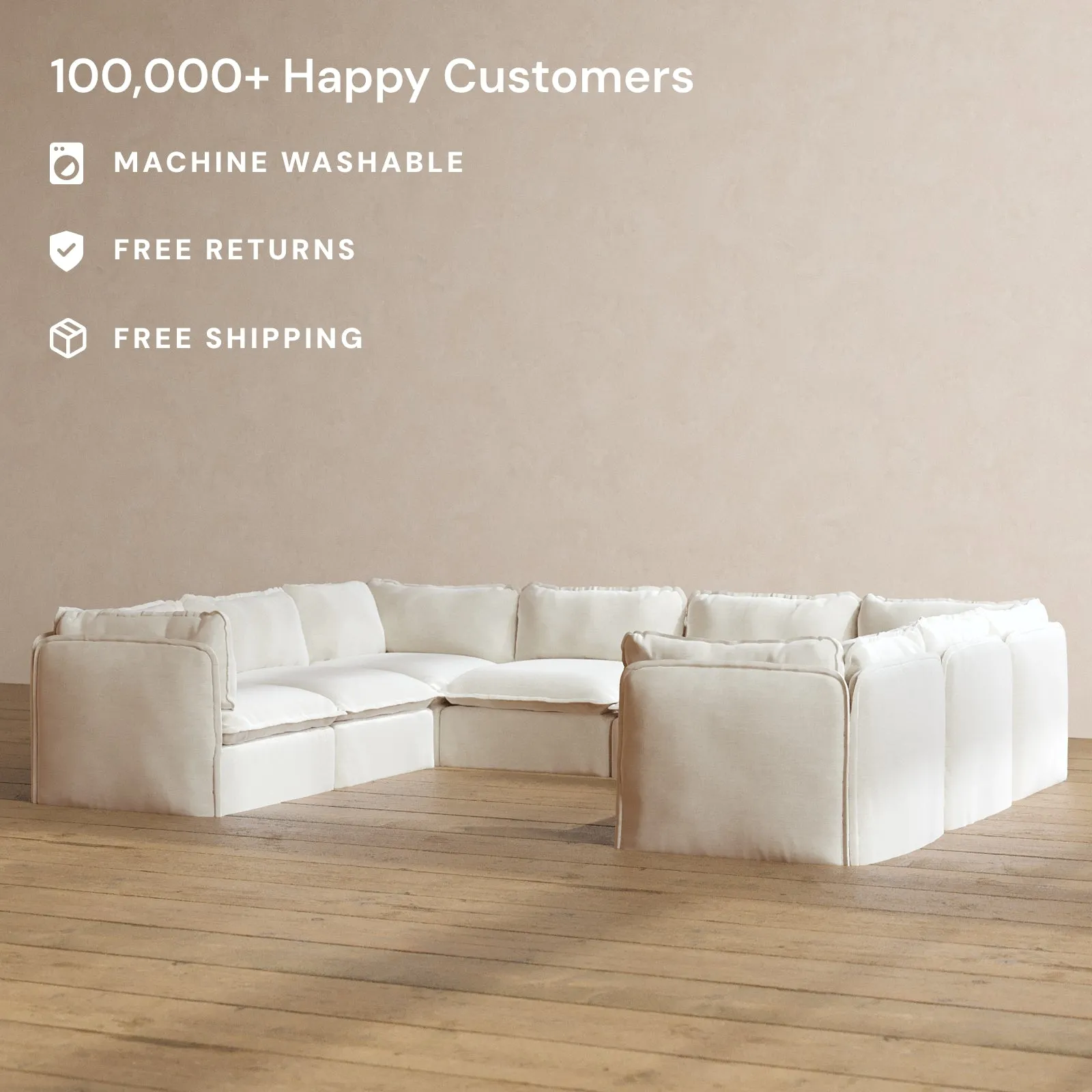 Modular Washable 8-Seater U-Sectional in Coco | Memorix  Seat | Cloud Pillow