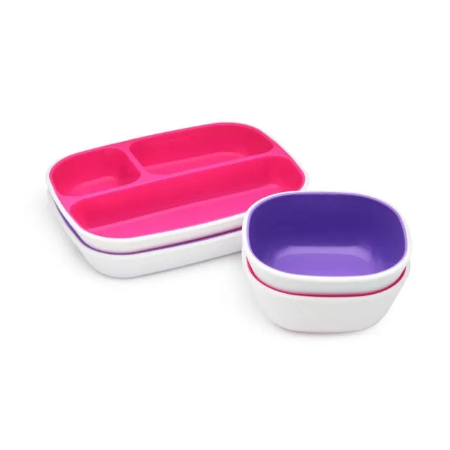 Munchkin Splash Toddler Bowls & Plates Dining Set, Pack of 4 (Pink/Purple)