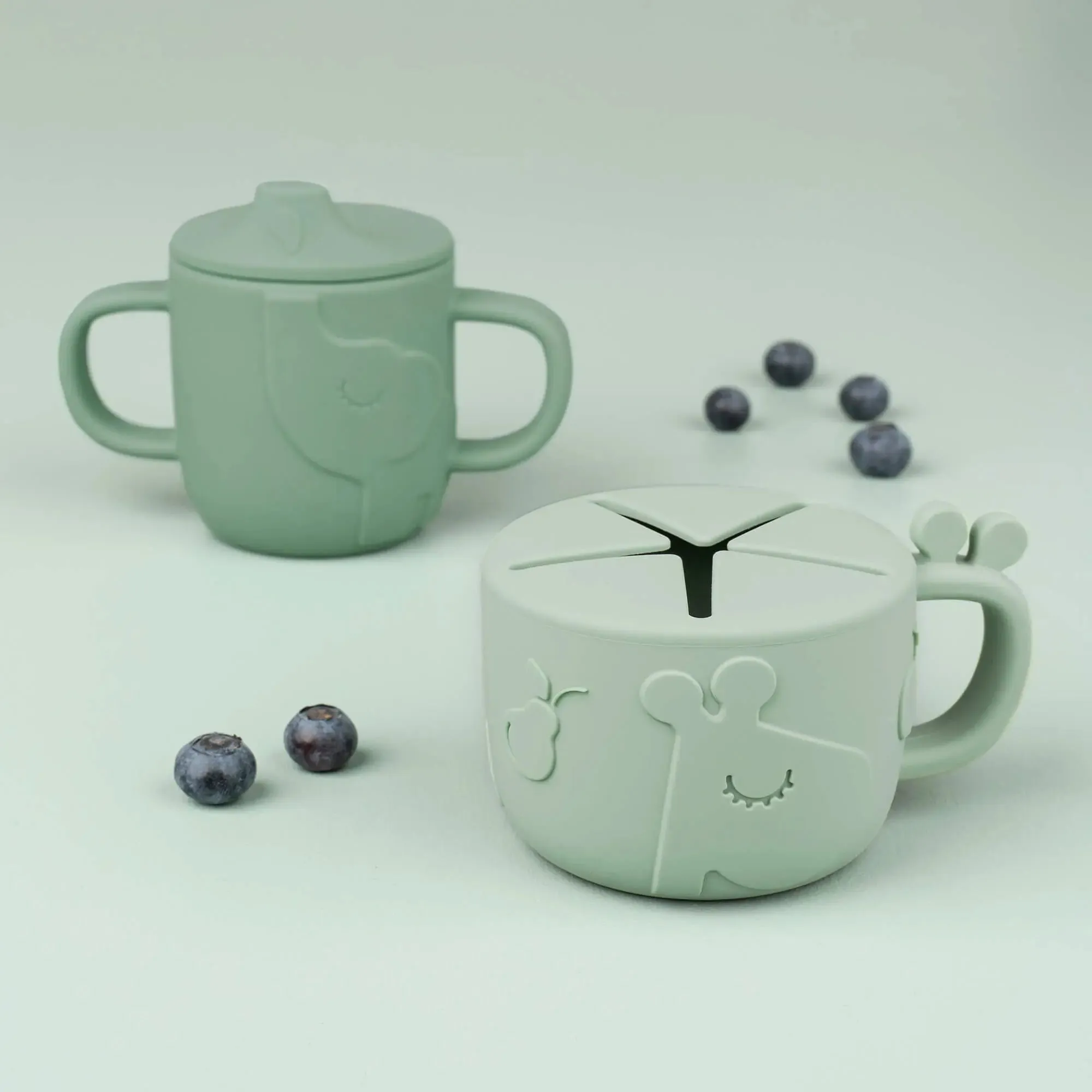 Peekaboo spout snack cup set Deer friends Grey