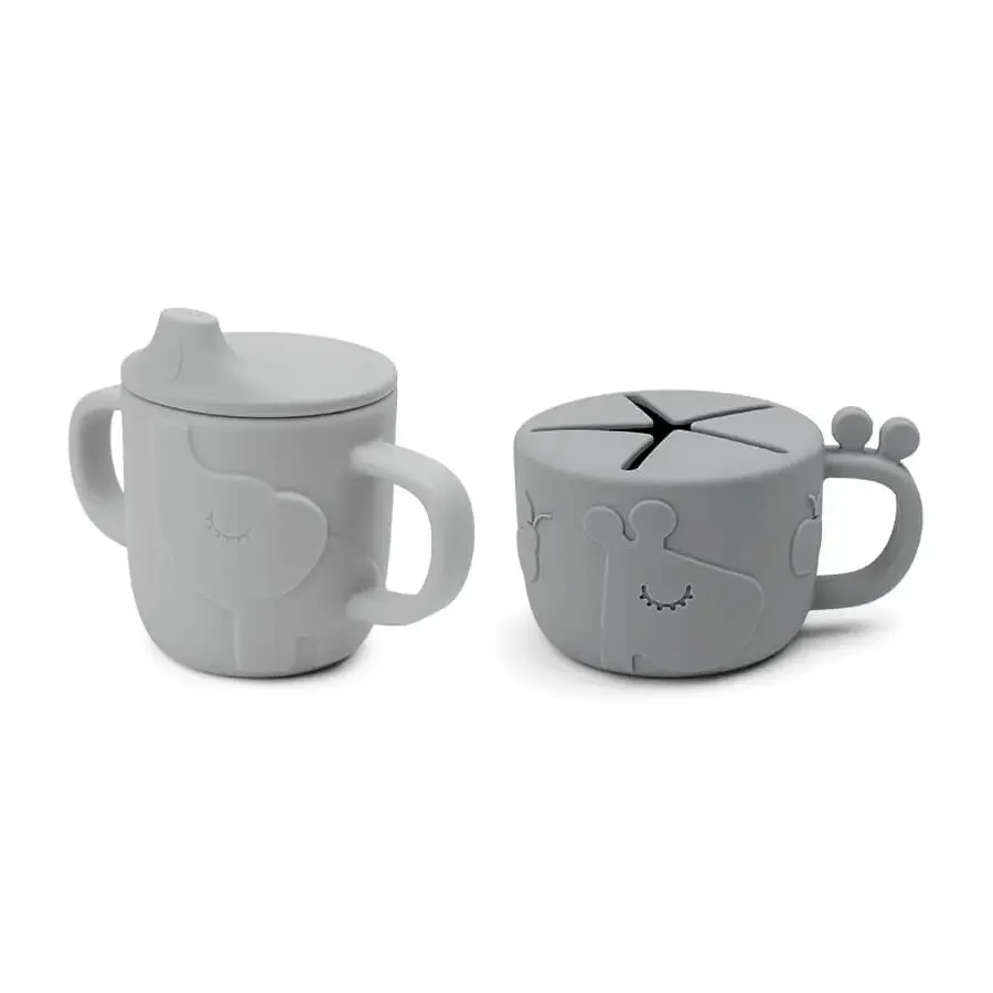 Peekaboo spout snack cup set Deer friends Grey