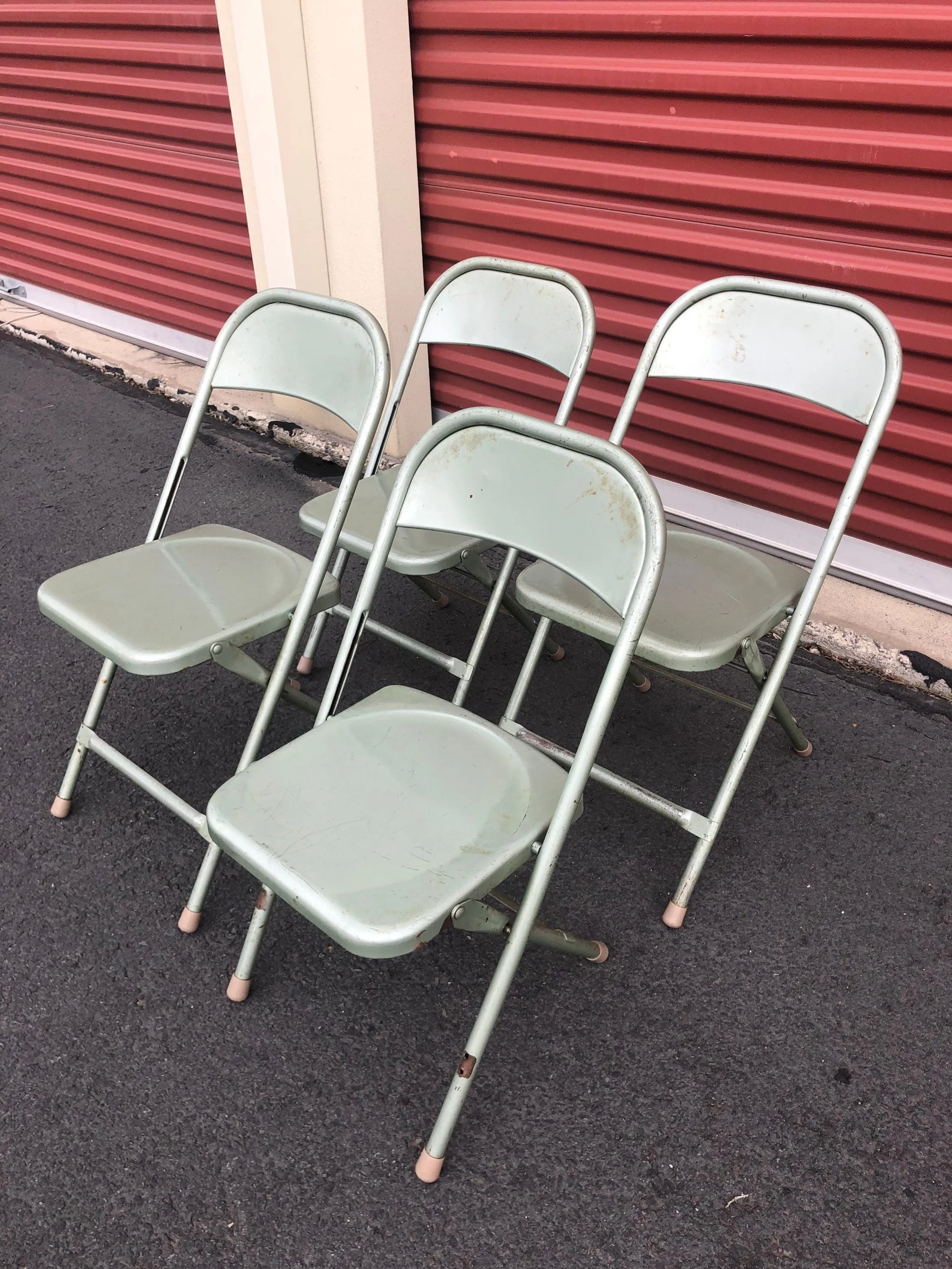 Set of 4 Vintage Folding Children's Metal School Chairs